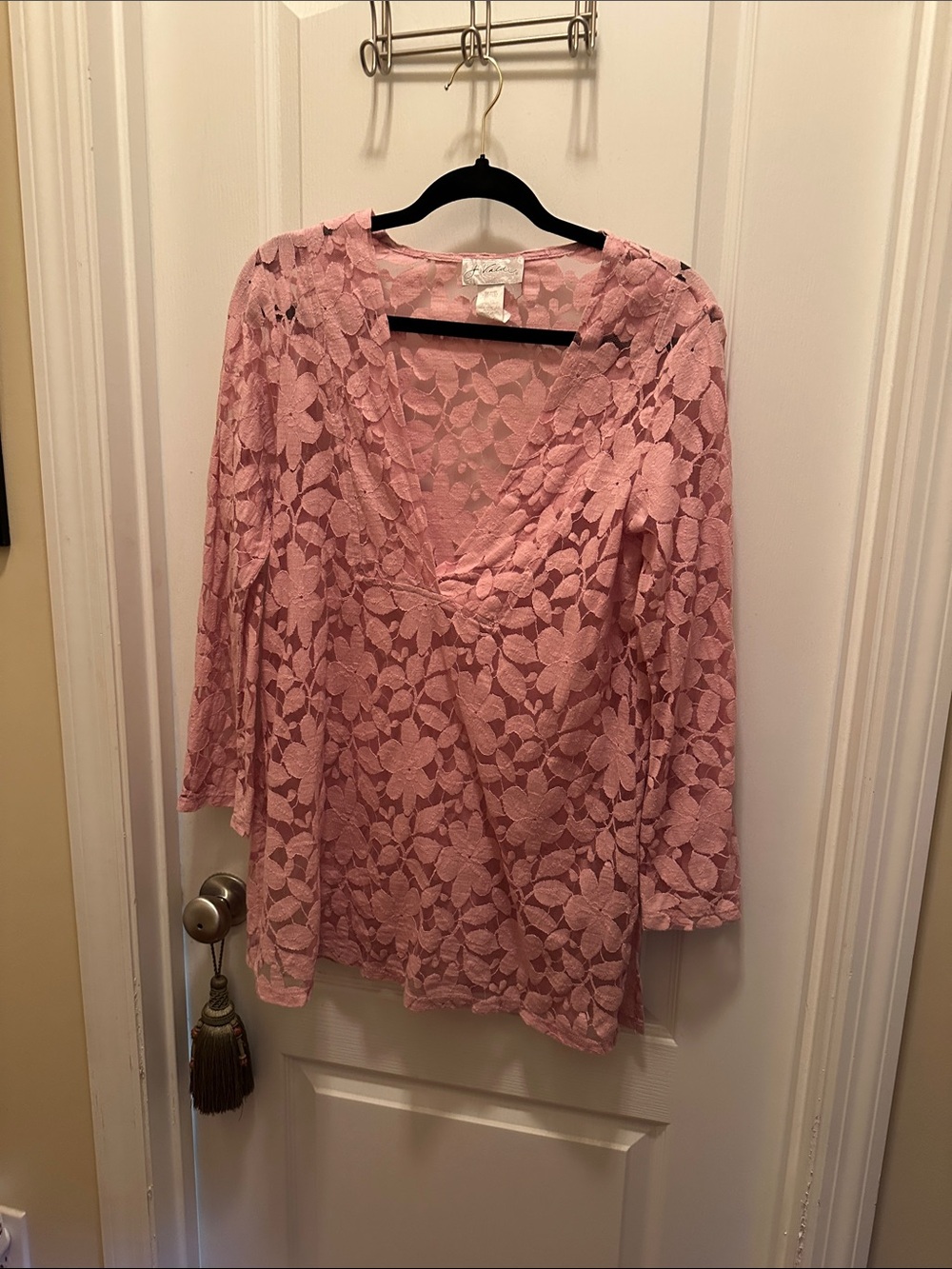 Delicate Blush Pink Lace V-Neck Blouse